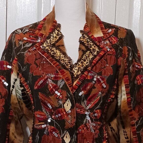 Vintage Sandy Starkman Art to Wear Embellished Mixed Media Blazer Jacket Size M - Picture 3 of 16